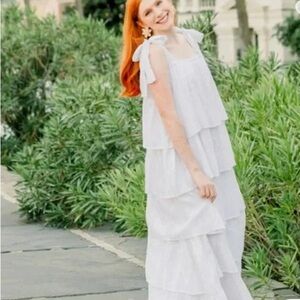 Victoria Dunn white dotted Swiss layered maxi dress size medium!